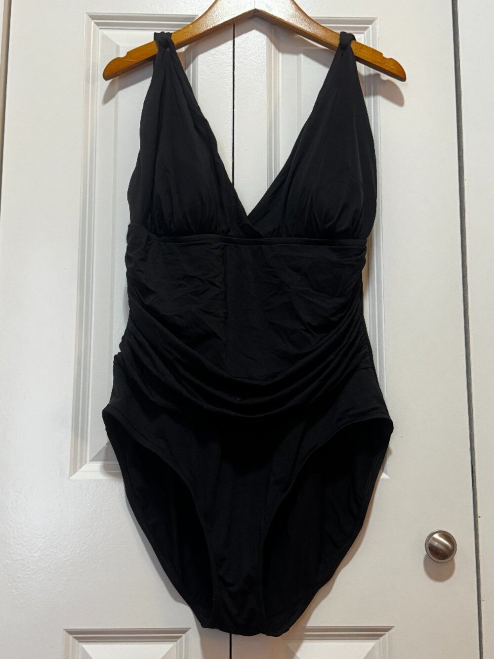 a.n.a. Black Ruched One Piece Swimsuit Women's Size 16 Deep V Swimwear